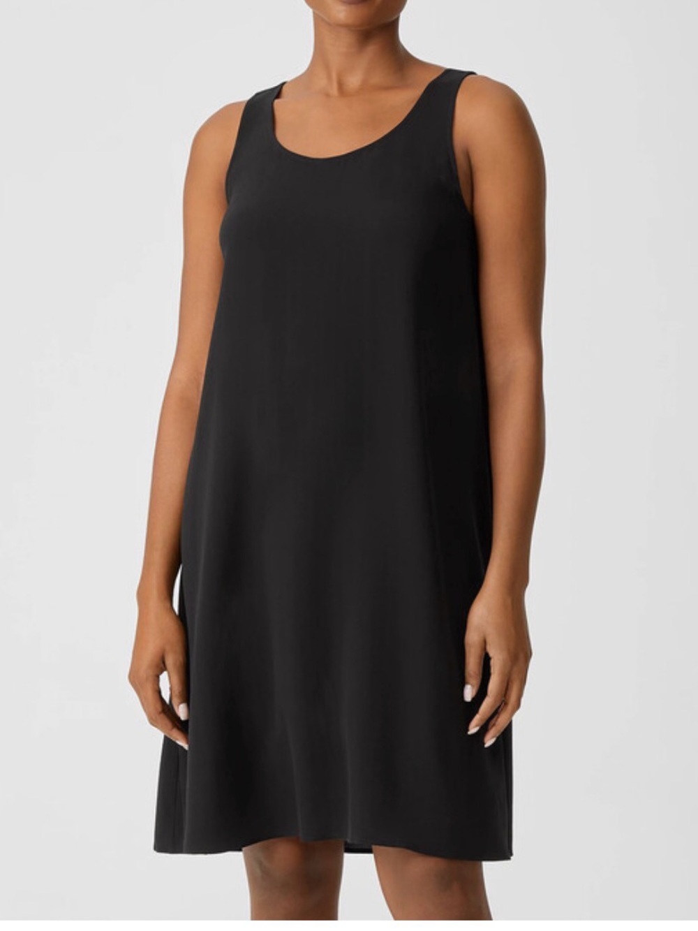 Eileen Fisher Silk Georgette Crepe Sleeveless Midi Black  Dress
Size PM